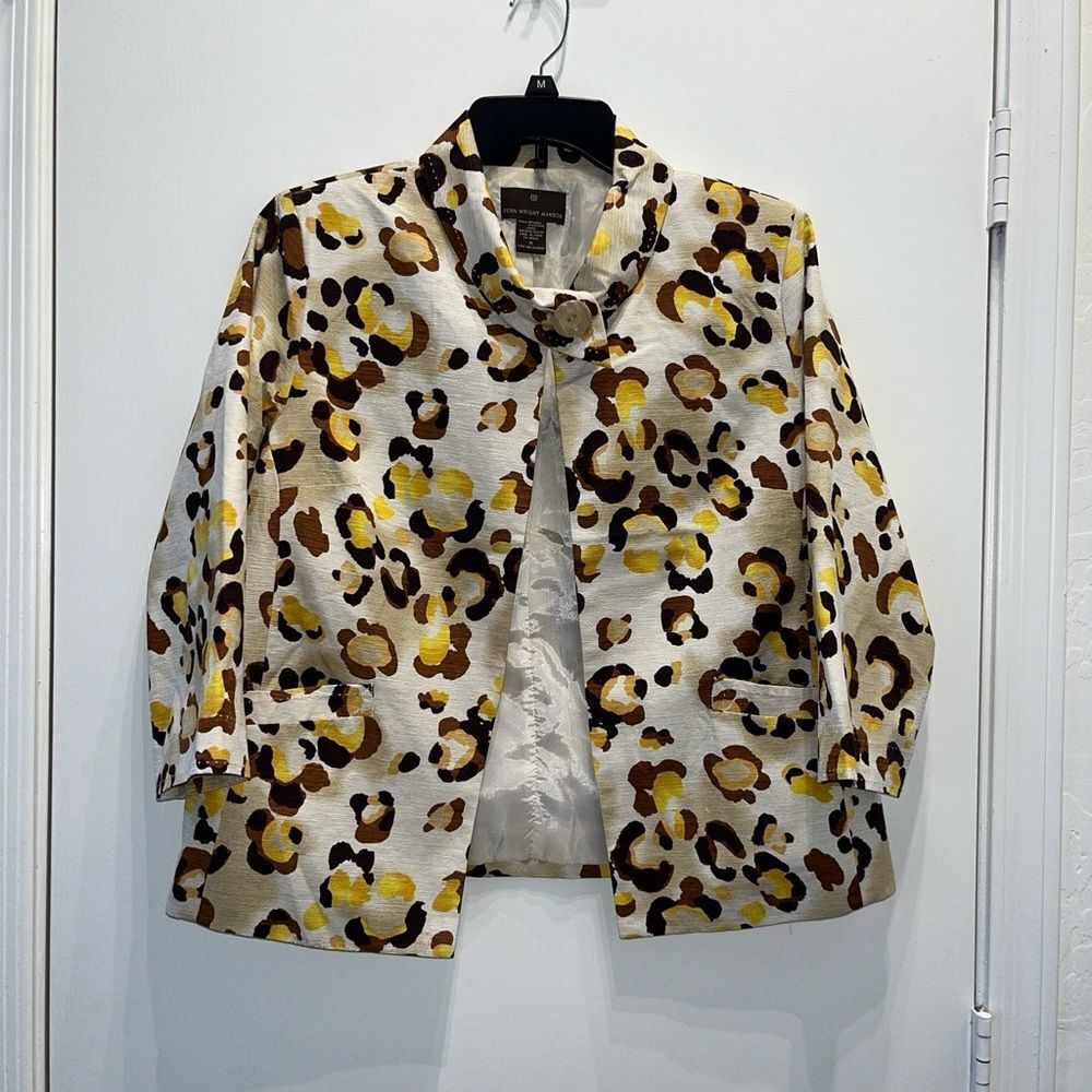Fenn Wright Manson Womens Size Med Blazer Yellow Brown Gorgeous Silk Blend